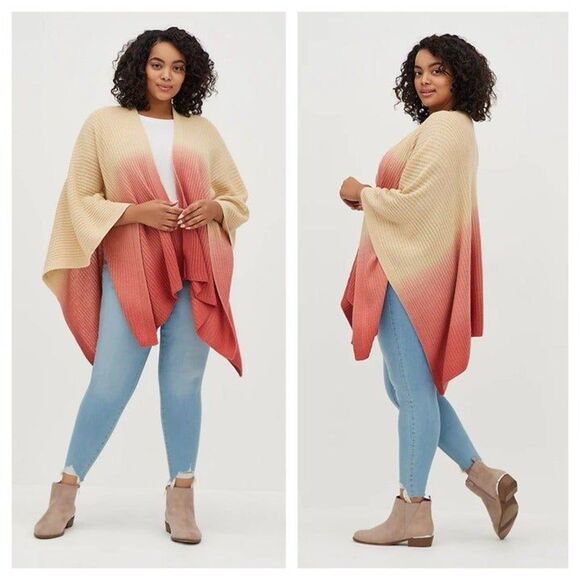 Torrid Knit Tricolor Dip Dye Ruana - Picture 1 of 5
